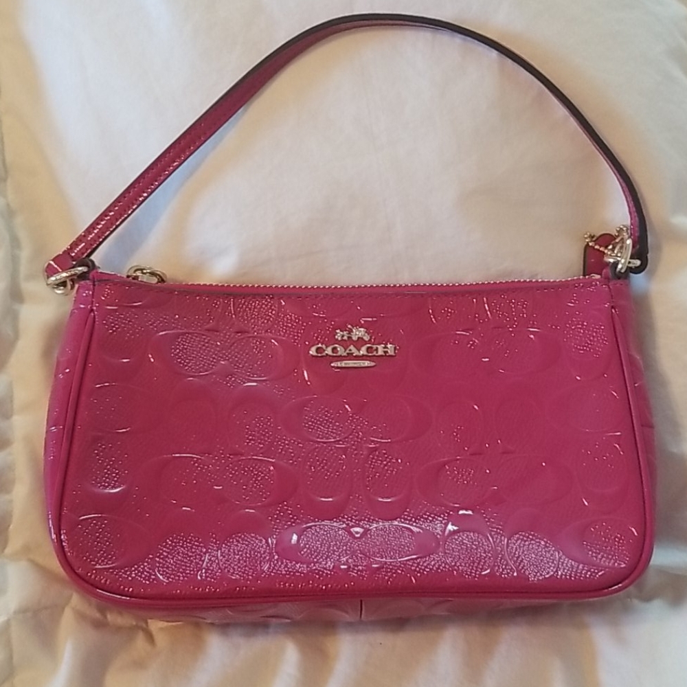 Hot Pink Patent Leather Coach Shoulder Bag
